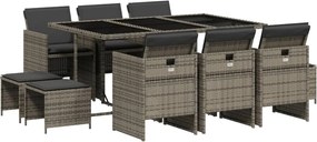 vidaXL 11 részes szürke polyrattan kerti ülőgarnitúra párnákkal