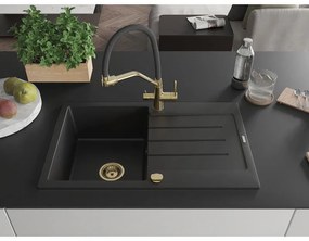 Mexen Bruno, 1 kamrás gránit mosogató 795x495x200 mm és Duo mosogató csaptelep, fekete, 6513-77-671701-57-G