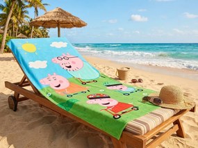 Gyerek strand fürdőlepedő PEPPA MALAC 70x140 cm színes, 100% pamut velúr