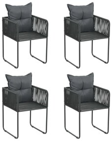 vidaXL 4 db fekete polyrattan kültéri szék párnával