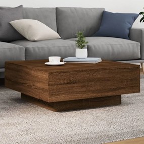 Barna tölgyszínű dohányzóasztal LED-lámpákkal 80 x 8 0x 31 cm