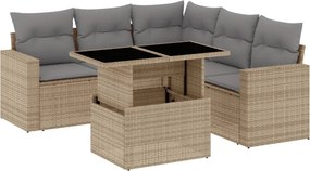 vidaXL 6 részes bézs polyrattan kerti ülőgarnitúra párnával