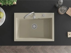 Mexen Elix gránit mosogató 1-medencés 700 x 500 mm, bézs, króm szifon - 6526701005-69