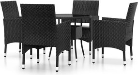 vidaXL 5 részes fekete polyrattan kerti étkezőgarnitúra