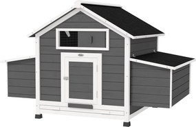 PawHut Kültéri Tyúkól Fa Tyúkól 2-4 Tyúknak 2 Tojófészekkel Leszedhető Tálcával Zsanéros Tetővel 150x100x96.5 cm Szürke és Fehér | Aosom