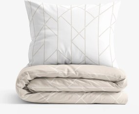 Goldea pamut ágyneműhuzat - geometriai vonalak fehér és latte 200 x 200 és 2db 70 x 90 cm