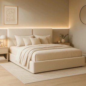 Krém Bouclé Franciaágy Ágyneműtartóval. 160x200 MARSYLIA