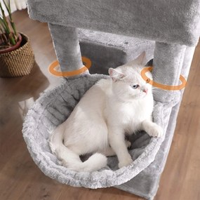 Macska kaparófa cicaházzal, pihenőkosárral, világosszürke