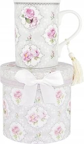 Porcelán Bögre Dobozban Floral Pink Rose Grey Rózsaszín