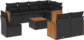 vidaXL 9 részes fekete polyrattan kerti ülőgarnitúra párnákkal