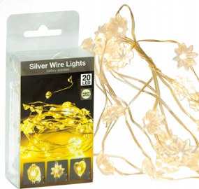 Drótos Lámpa 20 Led Elemes Karácsonyi Meleg Fehér 95 CM Virágos