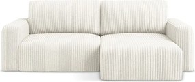 Krémszínű kordbársony kinyitható-tárolóhelyes sarokkanapé (jobb oldali-heverő résszel) Kona – Makamii