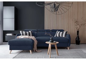 Sötétkék bársony kinyitható sarokkanapé (bal oldali) Sweet Harmony – Miuform