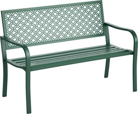 Outsunny Acél Kerti Pad, 2-Fős Park Pad Háttámlával és Karfával, Virágmintás Pad, Kerthez, Erkélyhez, max. 240 kg, Sötétzöld, 127 x 63 x 83 cm | Aosom