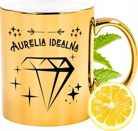 Prémium Arany Csillogó Bögre Auréliának Ajándék Nyomtatott Fotóval