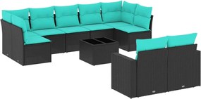 vidaXL 10 részes fekete polyrattan kerti ülőgarnitúra párnával