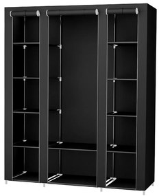 MATIS 150x175 cm fekete textilszekrény polcokkal és ruhatartó rúddal