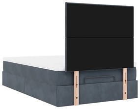 Ottomán ágykeret matracokkal sötétszürke 120x190cm bársony