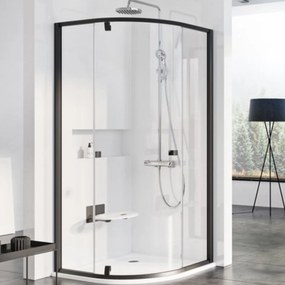 Ravak Pivot zuhanykabin 90x90 cm félkör alakú fekete matt/átlátszó üveg 37677300Z1