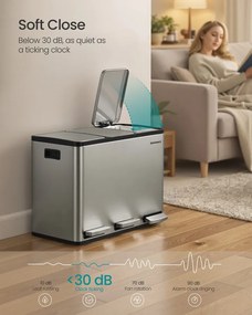 SONGMICS 3 x 15L szelektív konyhai szemetes, lágy záródás, ezüst