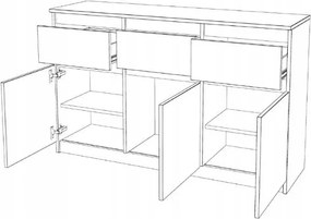 Washington 3S3F Komód Fehér 120 cm