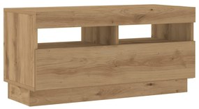 kézműves tölgyszínű szerelt fa TV-szekrény LED-ekkel 80x35x40cm