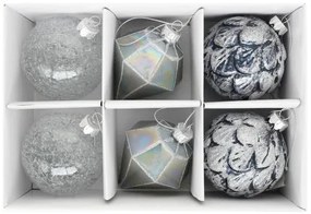 Karácsonyi üveg gömb dísz toboz gyémánt glitter dekorral 8 cm 6 db szett