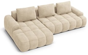 Bézs bársony kinyitható-tárolóhelyes sarokkanapé (bal oldali-heverő résszel) Linz – Cosmopolitan Design