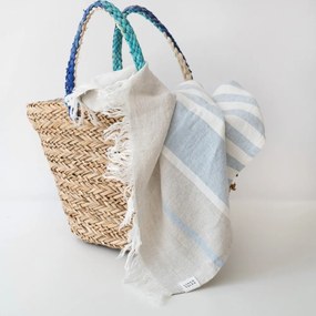 Kék len strandtörölköző 85x140 cm Allure Stripe – Linen Tales