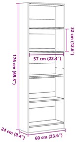 antik fa színű szerelt fa könyvespolc 60 x 24 x 176 cm