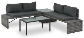 3-részes szürke polyrattan kerti bútorszett párnákkal