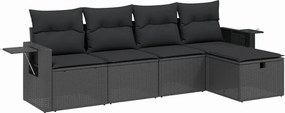 vidaXL 5 részes fekete polyrattan kerti kanapészett párnákkal