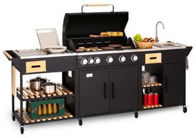 Jersey kültéri konyha gázgrillel és mosogatóval, 20,7 kW, 5+1 égővel, mobil