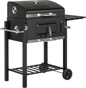 Outsunny Faszenes grillsütő, BBQ füstölő, 1 polc, 1 törölközőtartó, 2 grillrács, fekete