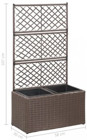 barna rácsos polyrattan magaságyás 2 kaspóval 58 x 30 x 107 cm
