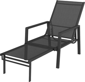 Outsunny összecsukható napozóágy teleszkópos lábtartóval — 5 állású háttámla, légáteresztő háló (fekete) | Aosom