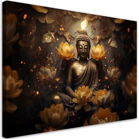 Gario Vászonkép Arany Buddha és lótuszvirág Méret: 60 x 40 cm