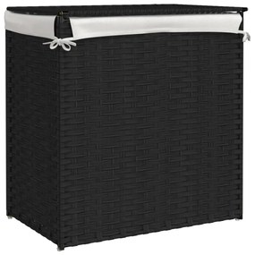 fekete polyrattan szennyeskosár 2 rekesszel 53x33x57 cm