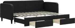 vidaXL fekete kihúzható szövet heverő fiókokkal 80 x 200 cm