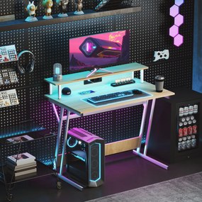 HOMCOM Játéktáblával RGB LED Fénnyel 100x60 cm Gaming Íróasztal Áramforrásokkal, Monitorállvánnyal és Távvezérlővel | Aosom