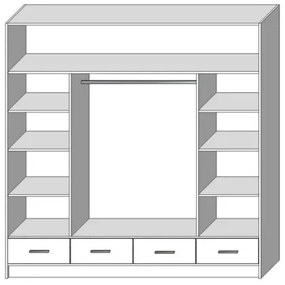 SANNA gardróbszekrény tükörrel, 200x215 cm, fehér