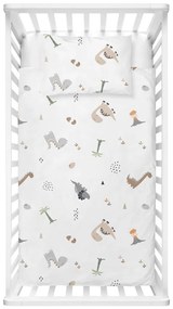 Fehér renforcé pamut gyerek ágyneműhuzat babaágyhoz 100x150 cm Dinozor – Mijolnir
