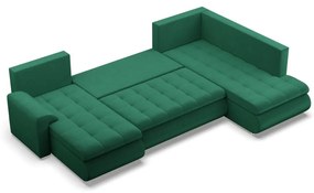 Tokio U sarokkanapé, 3 ágyneműtartóval, bársony, jobboldali, zöld