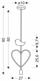 HEART gyermek függőlámpa zsinóron 1xE27/20W/230V rózsaszín/fehér