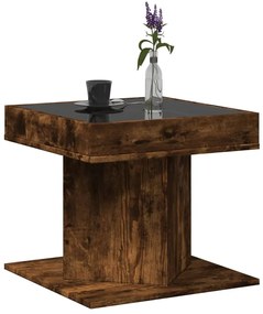 Füstös tölgy szerelt fa dohányzóasztal LED-del 50 x 50 x 45 cm