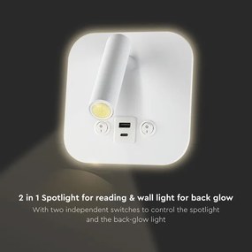 LED fali spotlámpa USB-porttal LED/8W/230V 3000K fehér