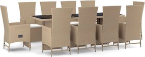 vidaXL 11 részes bézs polyrattan kerti étkezőgarnitúra párnákkal