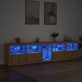 sonoma tölgy színű tálalószekrény LED-világítással 283x37x67 cm