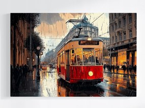 Poszter Város Utca Eső Villamos Közlekedés Utazás 120x80