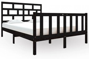 Double fekete tömör fenyőfa ágykeret 135 x 190 cm